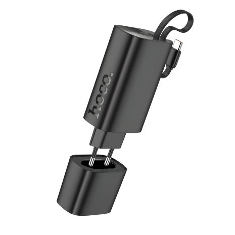 Мережевий зарядний пристрій Hoco J148 з Power Bank, 5000mAh, PD 20W, Type-C, чорний