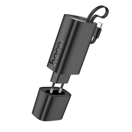 Мережевий зарядний пристрій Hoco J148 з Power Bank, 5000mAh, PD 20W, Type-C, чорний