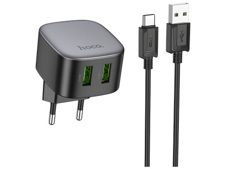 Зарядний пристрій Hoco CS34A, 2USB, QC 18W, USB to Type-C, Чорний Зарядний пристрій Hoco CS34A, 2USB, QC 18W, USB to Type-C, Чорний