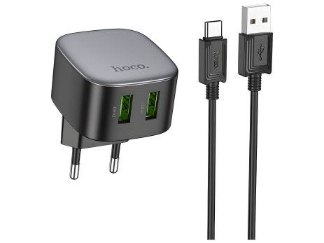 Зарядний пристрій Hoco CS34A, 2USB, QC 18W, USB to Type-C, Чорний Зарядний пристрій Hoco CS34A, 2USB, QC 18W, USB to Type-C, Чорний