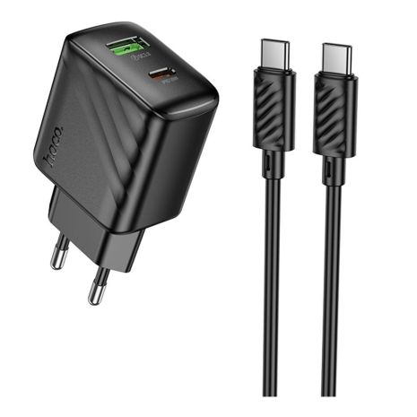 Мережевий зарядний пристрій Hoco CS25A 1 USB-C/1USB PD/QC 20W+Type-C to Type-C Колір Чорний