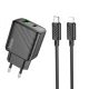 Сетевое Зарядное Устройство Hoco CS23A 1USB/1USB-C PD/QC 30W+Type-C to Lightning Черный