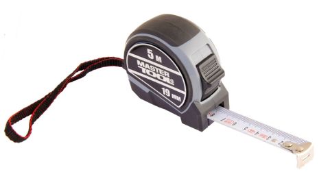 Рулетка 5 м х 19 мм фіксатор полотна кнопка STOP нейлонове покриття металева накладка MASTERTOOL 60-5019