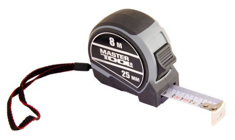 Рулетка 8 м×25 мм з стоп-кнопкою та мет. накладкою MASTERTOOL 60-8025