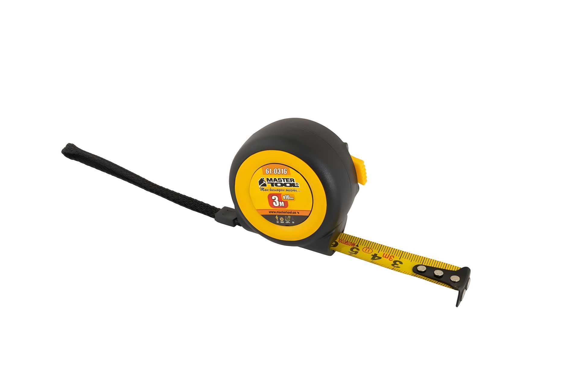 Автоматическая рулетка 3 м×16 мм с магнитами и фиксатором, покрытие TPR, храповый механизм MASTERTOOL 61-0316 Автоматическая рулетка 3 м×16 мм с магнитами и фиксатором, покрытие TPR, храповый механизм MASTERTOOL 61-0316