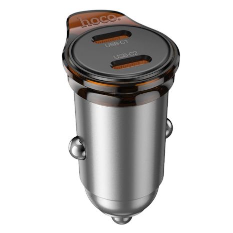 Автомобильное зарядное устройство Hoco NZ16B 2 Type-C PD 45W metal grey