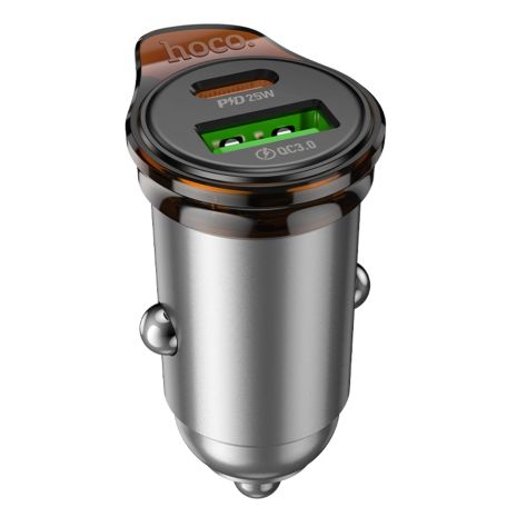 Автомобильное зарядное устройство Hoco NZ16A USB/ Type-C 43W PD QC 25W metal grey Автомобильное зарядное устройство Hoco NZ16A USB/ Type-C 43W PD QC 25W metal grey