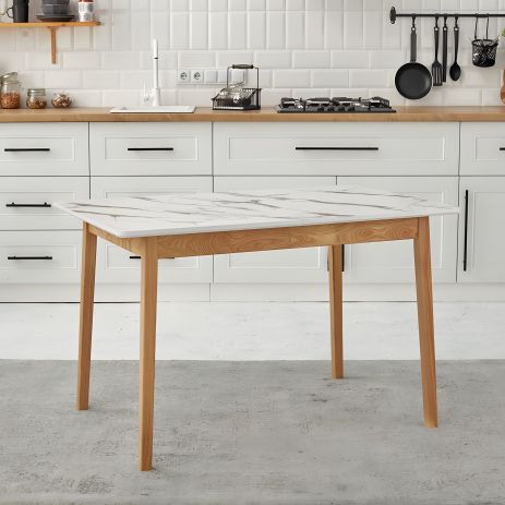 Обідній розкладний кухонний стіл Onto Леонардо 120 Мармур білий Обідній розкладний кухонний стіл Onto Леонардо 120 Мармур білий