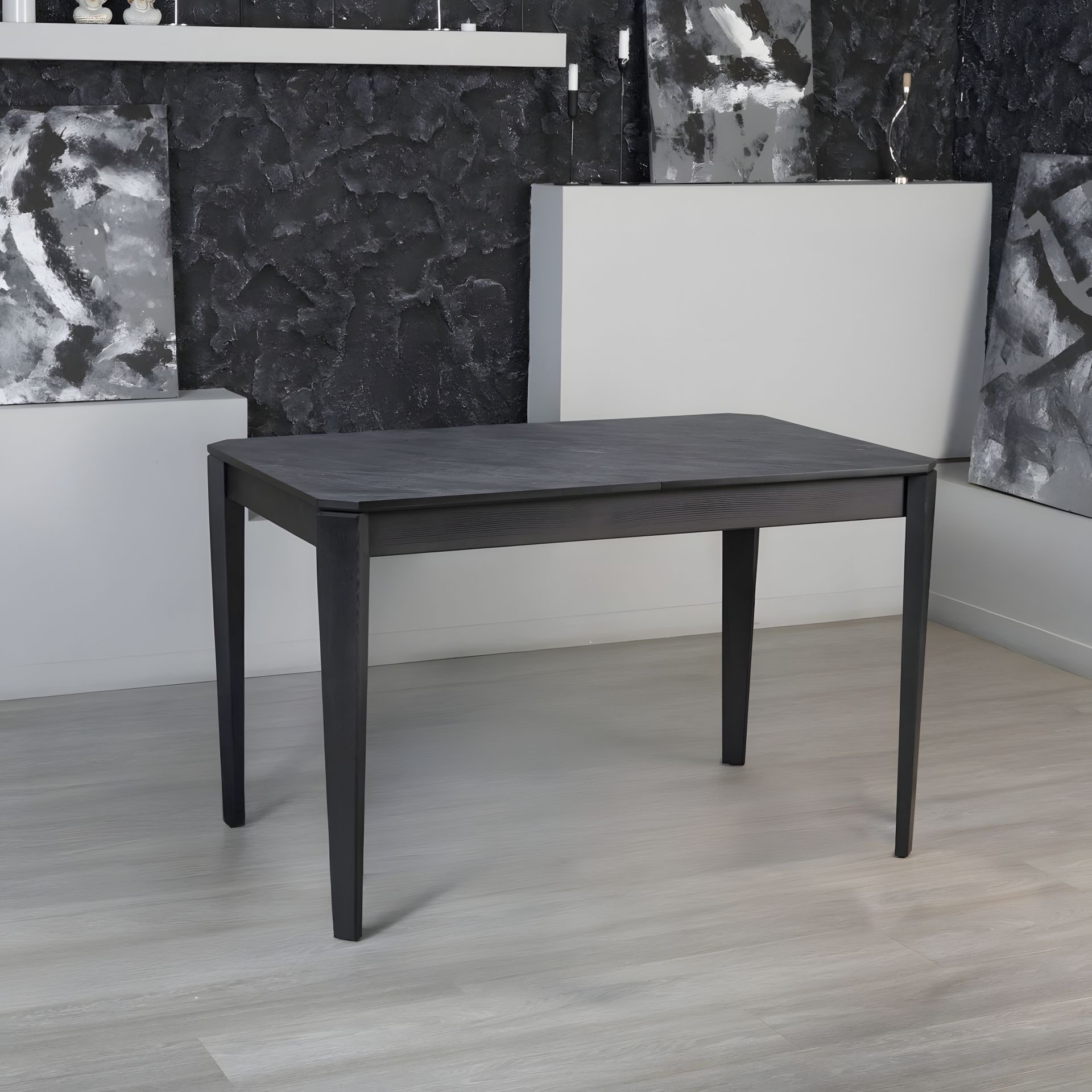 Кухонний обідній стіл Рікардо розкладний Onto, чорний з чорними ніжками, 120 см Кухонний обідній стіл Рікардо розкладний Onto, чорний з чорними ніжками, 120 см