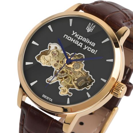 Мужские часы Besta Skeleton Gold Black Dial 2119