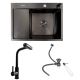 SET Valeso, Handmade sink CM 65*50 R PVD black + mixer tap XK09B black