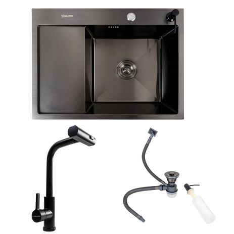 SET Valeso, Handmade sink CM 65*50 R PVD black + mixer tap XK09B black