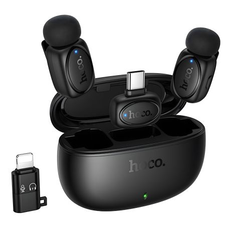 Чорний, бездротовий петличний мікрофон Hoco L19 Graceful, iP, Type-C, 2.4G, 60mAh, 300mAh, 4h