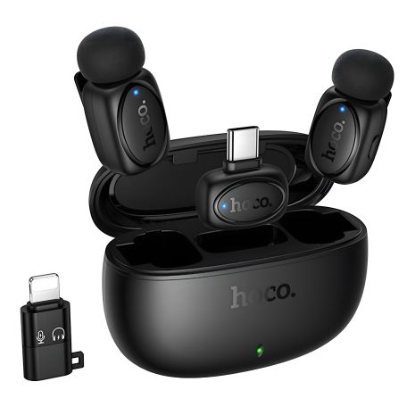 Петличный микрофон беспроводной Hoco L19 Graceful для iP/Type-C, черный Петличный микрофон беспроводной Hoco L19 Graceful для iP/Type-C, черный