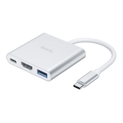 Мультиадаптер хаб Hoco HB14, Type-C to USB3.0, HDMI, PD, сріблястий Мультиадаптер хаб Hoco HB14, Type-C to USB3.0, HDMI, PD, сріблястий