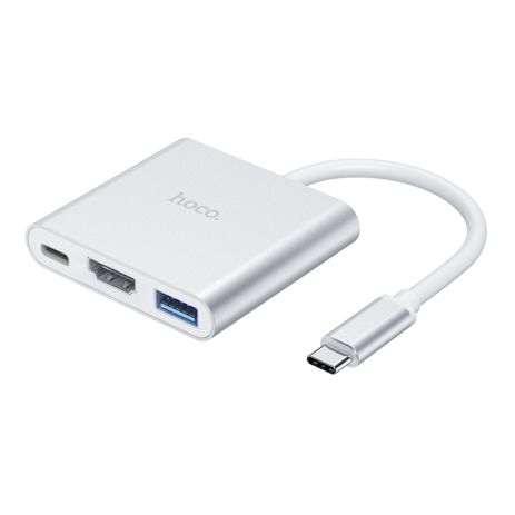 Мультиадаптер хаб Hoco HB14 Type-C to USB3.0+HDMI+PD серебристый