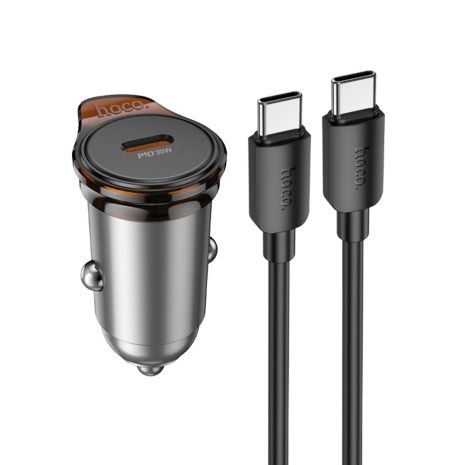 Автомобильное зарядное устройство Hoco NZ16 Type-C PD 30W metal grey + кабель Type-C to Type-C Автомобильное зарядное устройство Hoco NZ16 Type-C PD 30W metal grey + кабель Type-C to Type-C