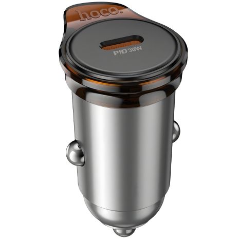 Автомобільний зарядний пристрій Hoco NZ16 з Type-C і PD 30W, металевий сірий