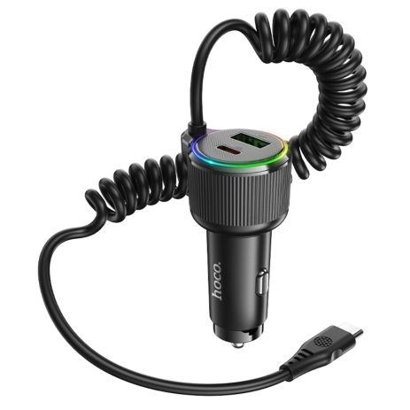 Автомобільний зарядний пристрій Hoco NZ17A, USB, 2 Type-C, PD 50W, з кабелем Type-C, black