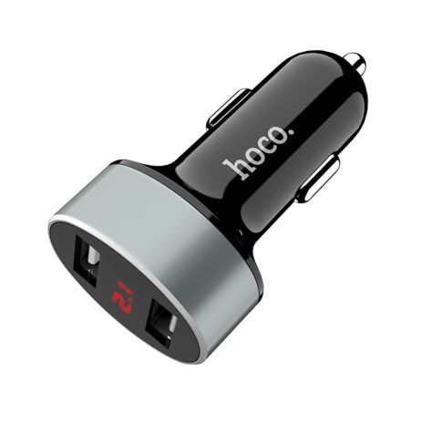 Автомобільний зарядний пристрій Hoco Z26, 2 USB, з дисплеєм, чорний