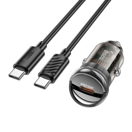 Автомобильное зарядное устройство Hoco Z53 Type-C PD 30W transparent black + кабель Type-C to Type-C
