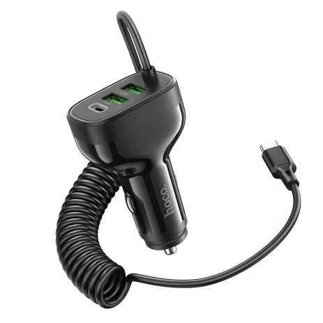 Автозарядний пристрій Hoco NZ11A, 2USB, Type-C, PD 30W, чорний, з Type-C кабелем Автозарядний пристрій Hoco NZ11A, 2USB, Type-C, PD 30W, чорний, з Type-C кабелем