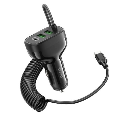 Автомобильное зарядное устройство Hoco NZ11A 2USB/ Type-C PD 30W черное + кабель Type-C