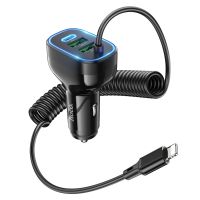 Чорний автомобільний зарядний пристрій Hoco NZ11A 2USB/Type-C PD 30W + кабель Lightning Чорний автомобільний зарядний пристрій Hoco NZ11A 2USB/Type-C PD 30W + кабель Lightning