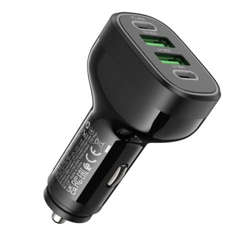 Автомобільний зарядний пристрій Hoco NZ11, 2USB, 2Type-C, PD 72W, чорний Автомобільний зарядний пристрій Hoco NZ11, 2USB, 2Type-C, PD 72W, чорний