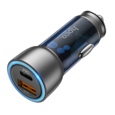 Автомобильное зарядное устройство Hoco NZ8 USB/ Type-C QC PD 43W серебристо-синее Автомобильное зарядное устройство Hoco NZ8 USB/ Type-C QC PD 43W серебристо-синее
