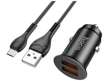 Автомобільний зарядний пристрій Hoco NZ1, 36W, QC3.0, кабель USB to MicroUSB, Чорний Автомобільний зарядний пристрій Hoco NZ1, 36W, QC3.0, кабель USB to MicroUSB, Чорний