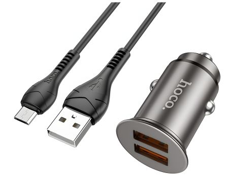 Автомобільний зарядний пристрій Hoco NZ1, 36W, QC3.0, кабель USB to MicroUSB, Металево-сірий Автомобільний зарядний пристрій Hoco NZ1, 36W, QC3.0, кабель USB to MicroUSB, Металево-сірий