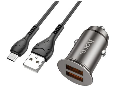 Автомобільний зарядний пристрій Hoco NZ1, 36W, QC3.0, кабель USB to MicroUSB, Металево-сірий Автомобільний зарядний пристрій Hoco NZ1, 36W, QC3.0, кабель USB to MicroUSB, Металево-сірий