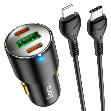 Автомобільний зарядний пристрій Hoco NZ6 PD45W 2xType-C, 1xType-A + Cable Type C to Lightning Чорний Автомобільний зарядний пристрій Hoco NZ6 PD45W 2xType-C, 1xType-A + Cable Type C to Lightning Чорний