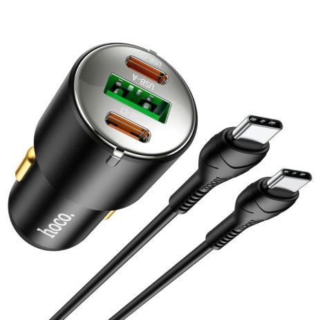 Авто Зарядное Устройство Hoco NZ6 PD45W 2xType-C, 1xType-A + Cable Type-C to Type-C Чёрный