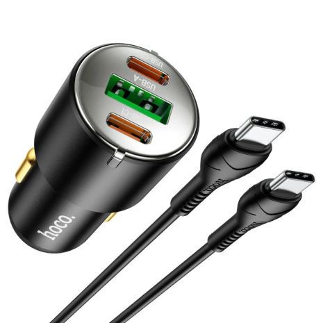 Авто Зарядное Устройство Hoco NZ6 PD45W 2xType-C, 1xType-A + Cable Type-C to Type-C Чёрный Авто Зарядное Устройство Hoco NZ6 PD45W 2xType-C, 1xType-A + Cable Type-C to Type-C Чёрный