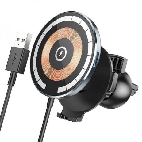 Автомобільний зарядний пристрій Hoco CW42 Discovery Edition, magnetic car MagSafe, 15W, чорний