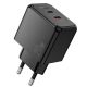 Мережевий зарядний пристрій Hoco CS16A, 1Type-C, 1Lightning, PD, QC 20W, Чорний