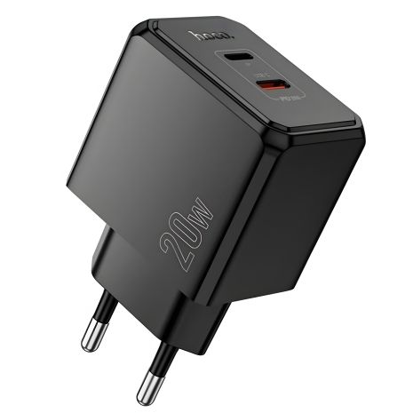 Мережевий зарядний пристрій Hoco CS16A, 1Type-C, 1Lightning, PD, QC 20W, Чорний Мережевий зарядний пристрій Hoco CS16A, 1Type-C, 1Lightning, PD, QC 20W, Чорний