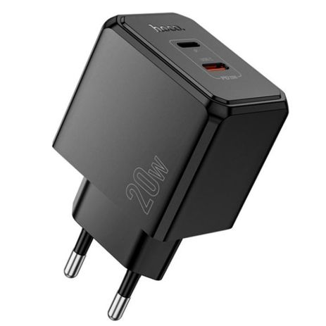 Мережевий зарядний пристрій Hoco CS16A, 1Type-C, 1Lightning, PD, QC 20W, Чорний