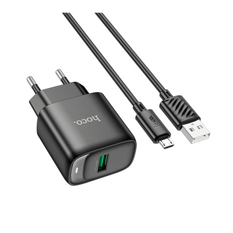 Зарядное устройство сетевое Hoco C140A 1USB QC 18W плюс кабель USB to Micro черное