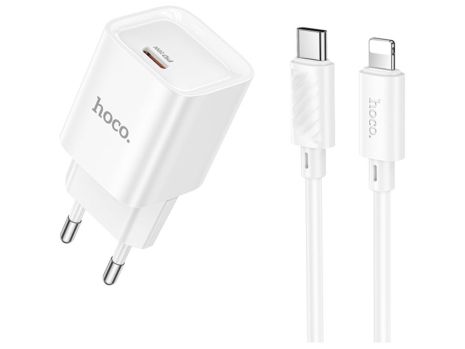 Мережевий зарядний пристрій Hoco C146A, 1Type-C, PD, QC 20W, кабель Type-C to Lightning, Білий Мережевий зарядний пристрій Hoco C146A, 1Type-C, PD, QC 20W, кабель Type-C to Lightning, Білий
