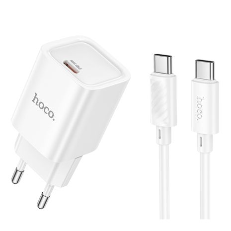Мережевий зарядний пристрій Hoco C148A, 1Type-C, PD, QC 30W, кабель Type-C to Type-C, Білий Мережевий зарядний пристрій Hoco C148A, 1Type-C, PD, QC 30W, кабель Type-C to Type-C, Білий