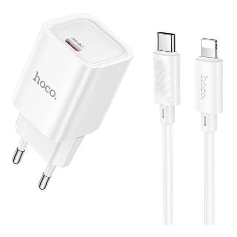 Мережевий зарядний пристрій Hoco C148A, 1Type-C, PD, QC 30W, кабель Type-C to Lightning, Білий Мережевий зарядний пристрій Hoco C148A, 1Type-C, PD, QC 30W, кабель Type-C to Lightning, Білий