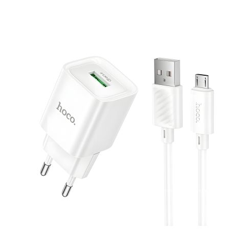 Hoco Зарядное Белое Сетевое Устройство C145A 1USB QC 18W+Micro to USB