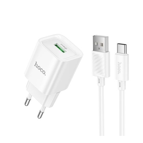 Сетевое Зарядное Устройство Hoco C145A 1USB QC 18W+USB to Type-C Белый