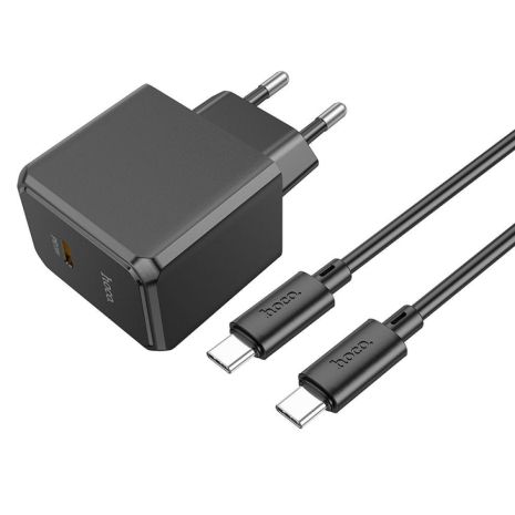 Мережевий зарядний пристрій Hoco CS13A, 1Type-C, PD, QC 20W, кабель Type-C to Type-C, Чорний Мережевий зарядний пристрій Hoco CS13A, 1Type-C, PD, QC 20W, кабель Type-C to Type-C, Чорний