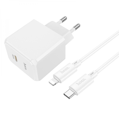 Мережевий Зарядний Пристрій Hoco CS13A 1USB-C PD/QC 20W+Type-C to Lightning Білий Мережевий Зарядний Пристрій Hoco CS13A 1USB-C PD/QC 20W+Type-C to Lightning Білий