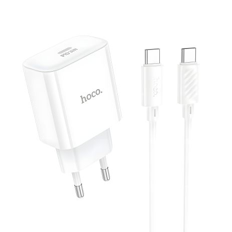 Hoco C76A Pro 1USB-C PD/QC 30W+Type-C to Type-C белое Сетевое Зарядное Устройство