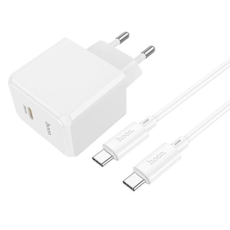 Мережевий зарядний пристрій Hoco CS13A, 1Type-C, PD, QC 20W, кабель Type-C to Type-C, Білий Мережевий зарядний пристрій Hoco CS13A, 1Type-C, PD, QC 20W, кабель Type-C to Type-C, Білий